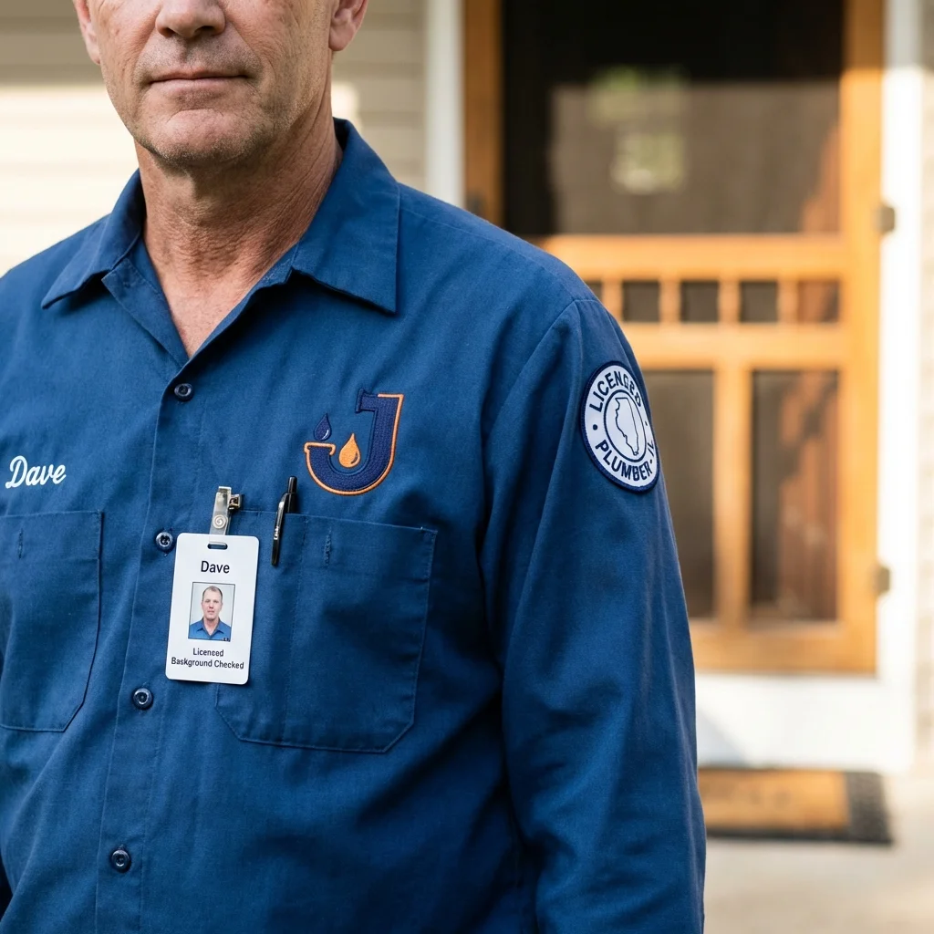 Licensed plumber showing ID badge in North Charleston, SC