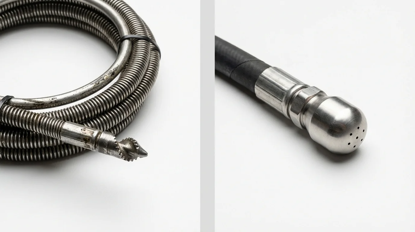 Drain snake cable and hydro jetting nozzle used for drain cleaning in North Charleston, SC