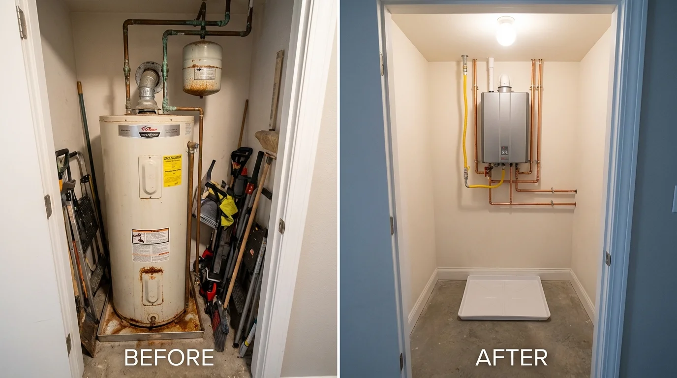 Tank water heater versus wall-mounted tankless unit comparison for North Charleston, SC homeowners
