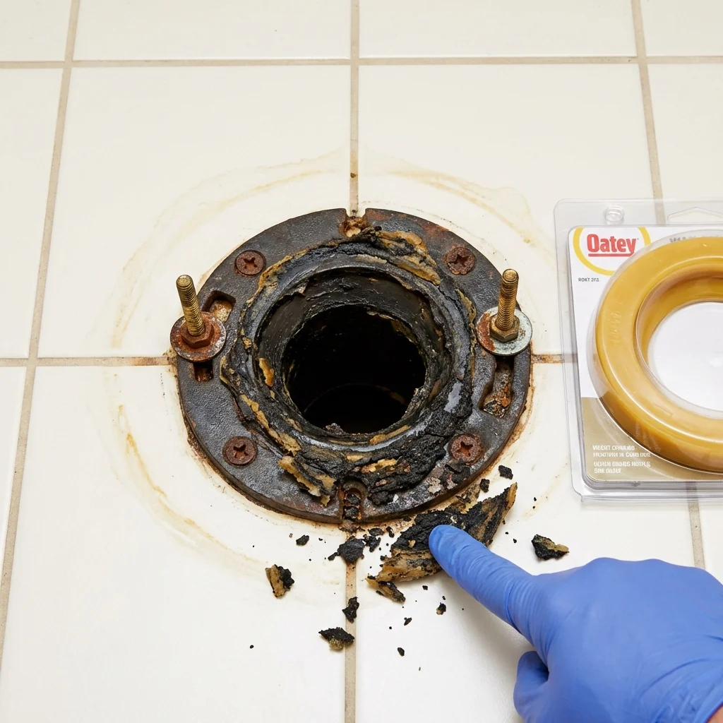Failed wax ring showing water seepage at the base of a toilet in a North Charleston, SC home