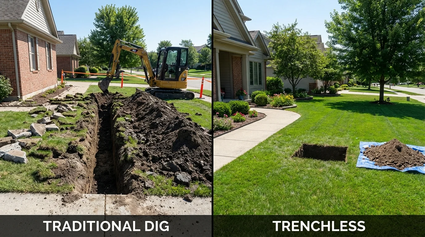 Trenchless sewer repair with minimal yard damage versus traditional excavation in North Charleston, SC